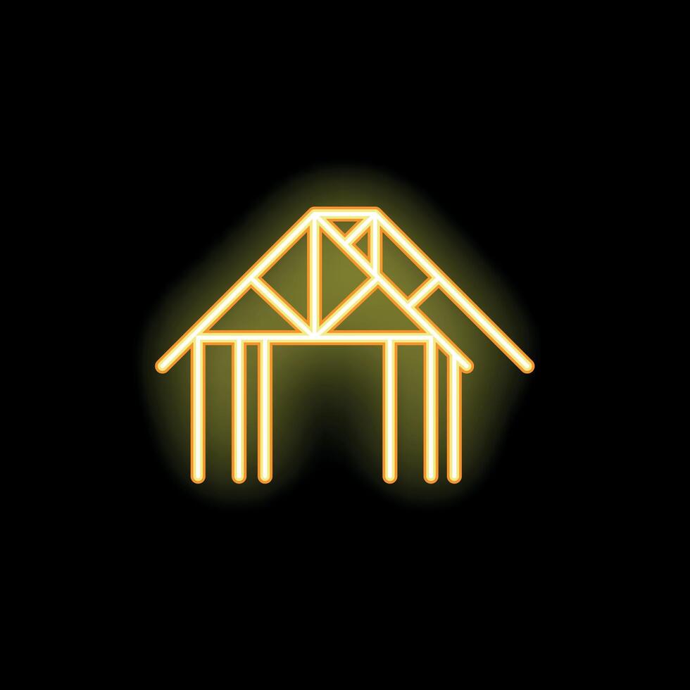 Yellow neon icon of a house under construction on black background vector