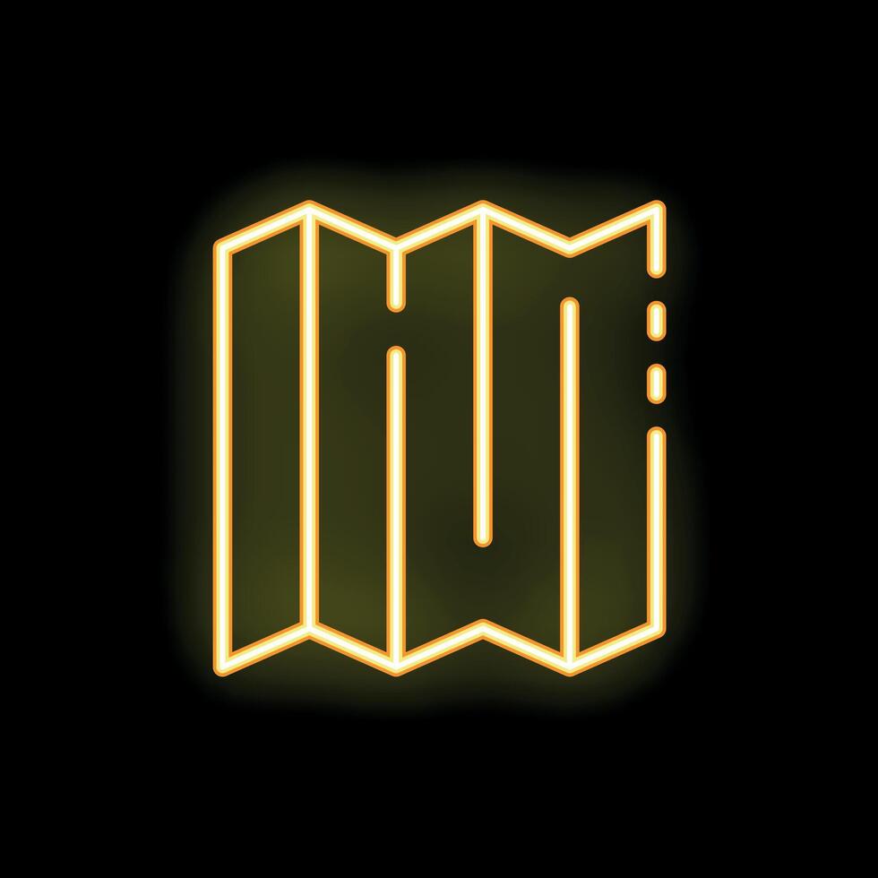 Glowing neon icon of folded paper map on black background vector