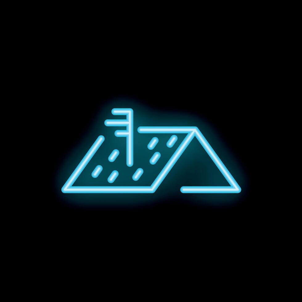 Neon icon of house roof with antenna on black background vector