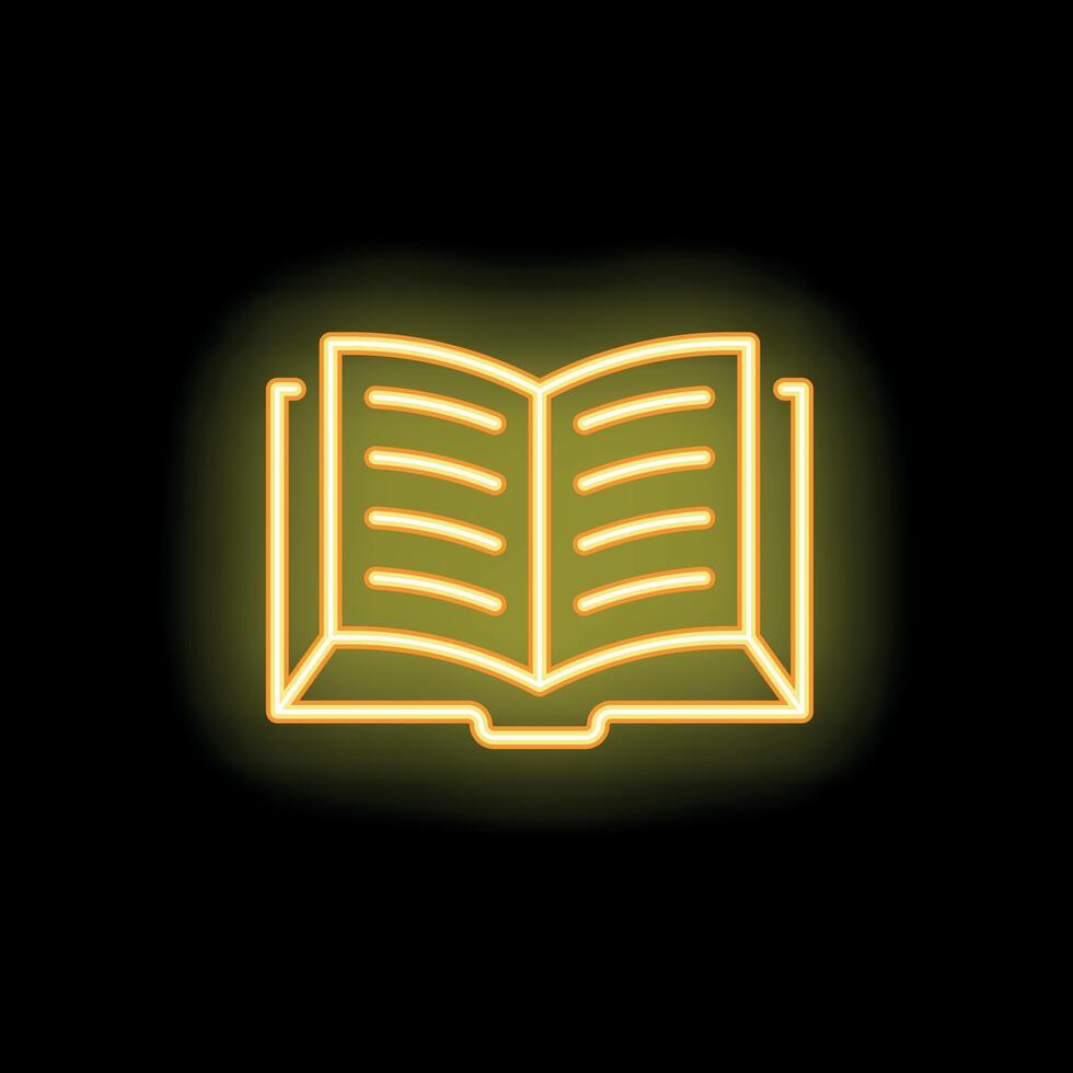 Open book glowing with neon light on black background vector