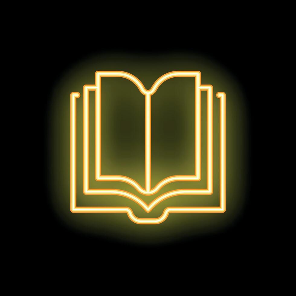 Neon book sign shining on black background vector