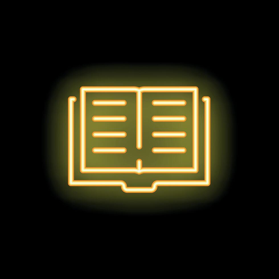 Neon open book glowing on black background vector
