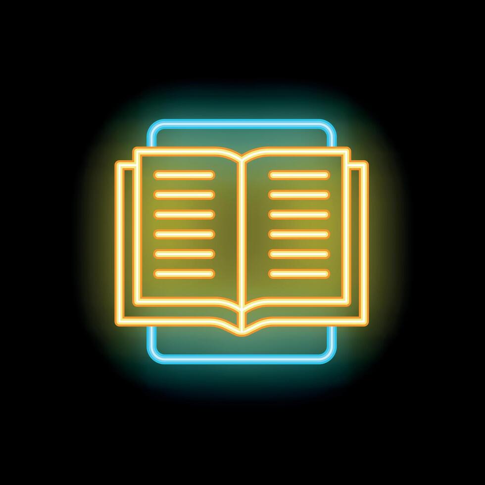 Neon sign representing open book for library or bookstore vector