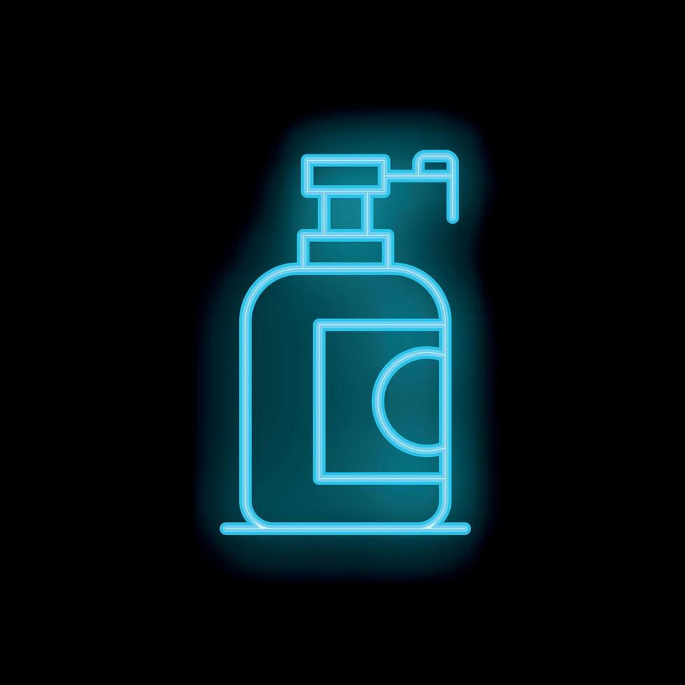 Blue neon sign showing a pump bottle on a black background vector