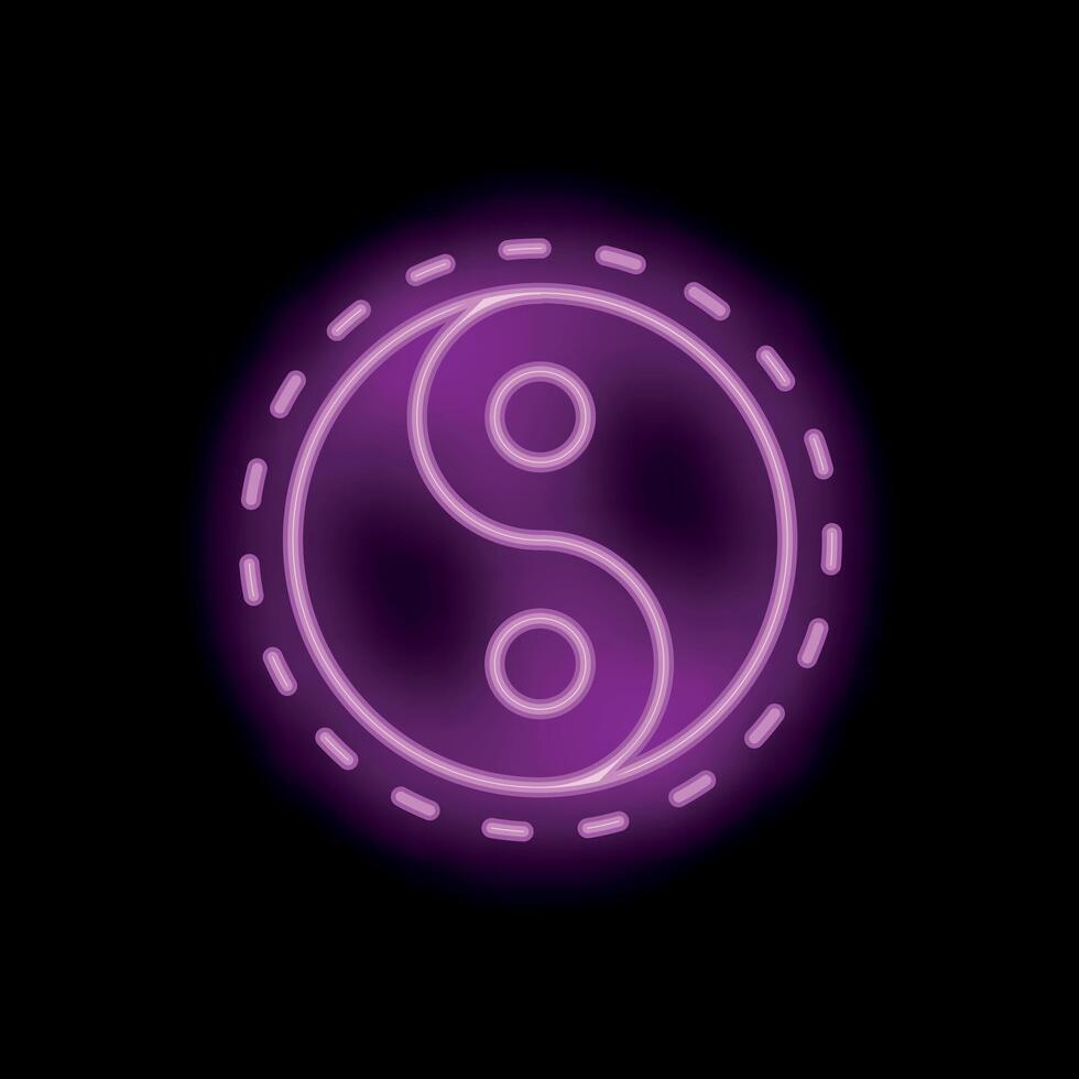 Purple neon sign showing yin yang symbol of balance and harmony vector