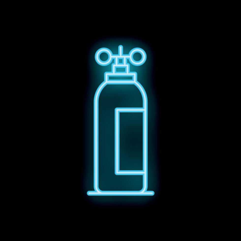 Blue neon sign of oxygen tank on black background vector