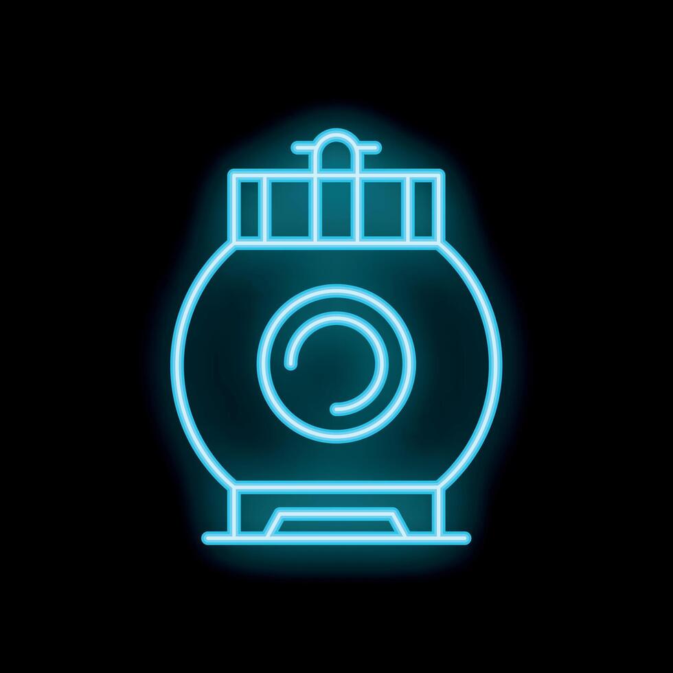Blue neon sign of a bathyscaphe exploring the ocean depths vector