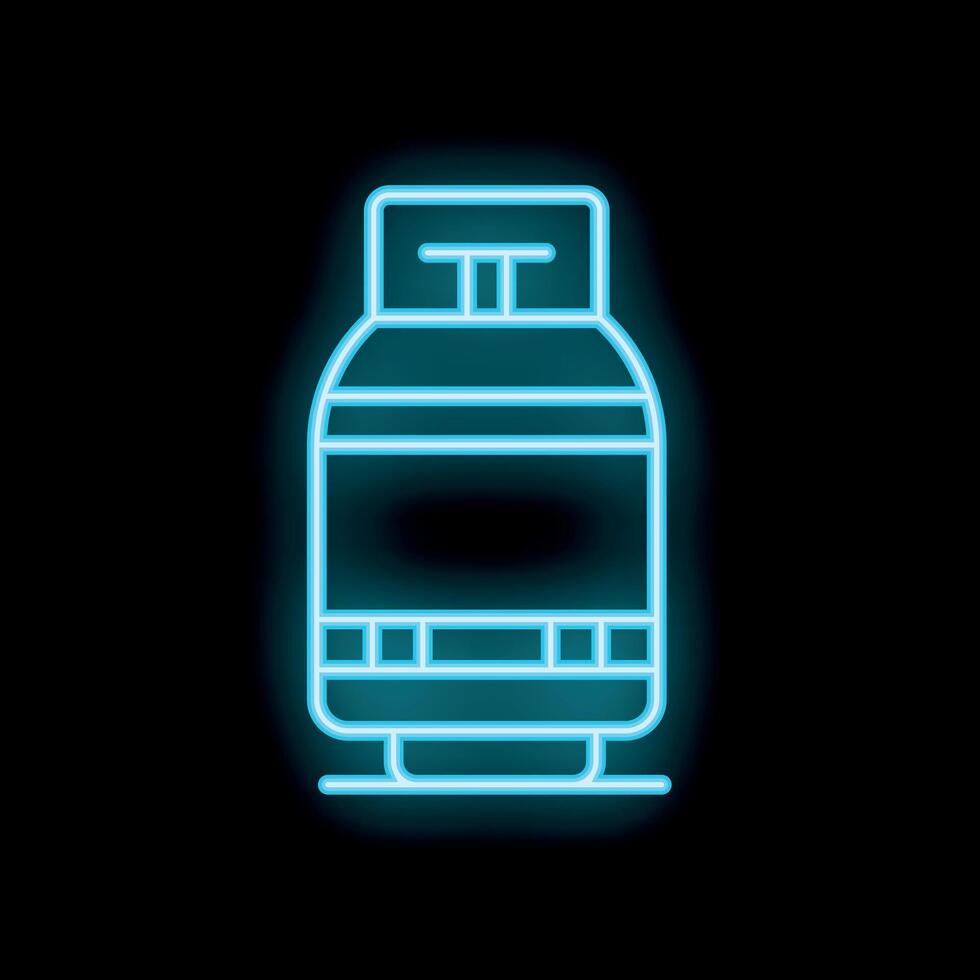 Neon blue propane gas cylinder fuel container icon glowing on a black background vector