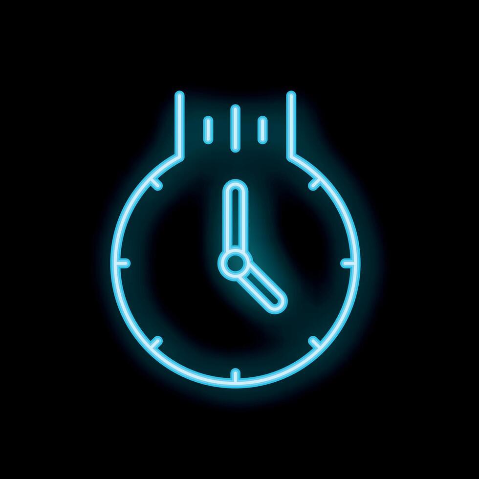 Neon blue clock shining on black background vector