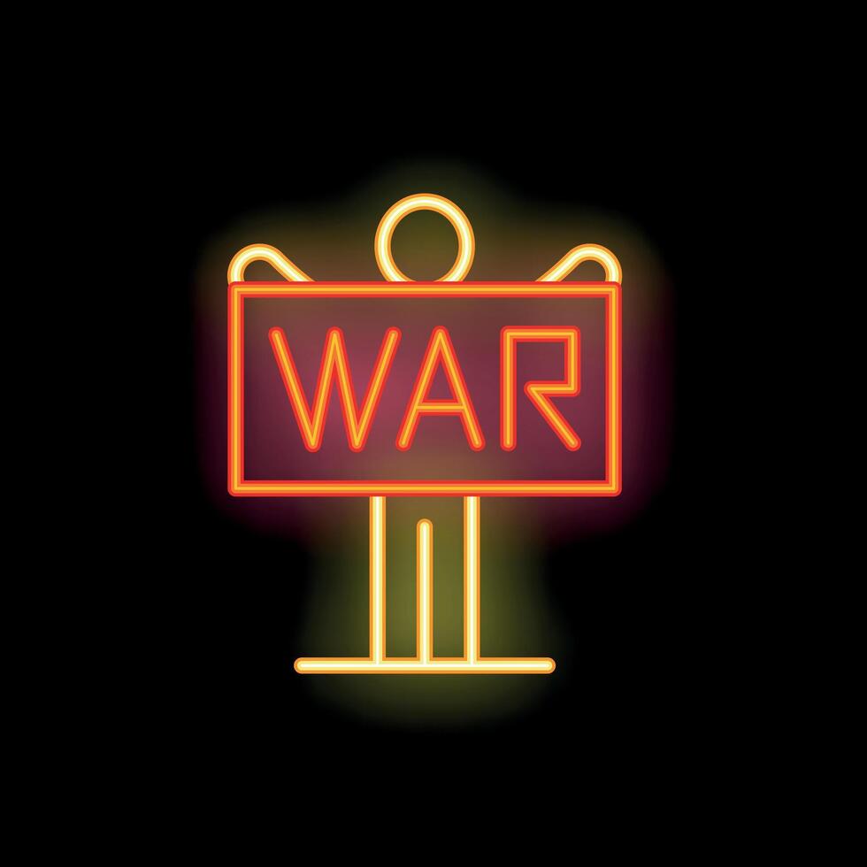 Neon sign showing stick figure holding big war sign vector