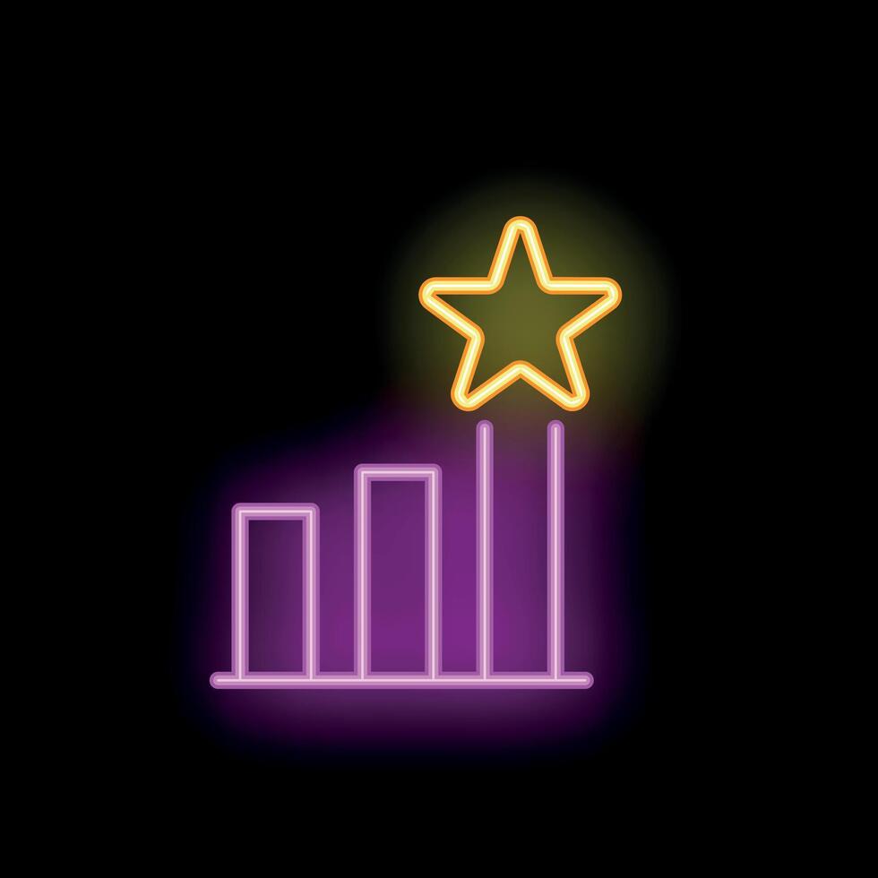 Neon sign depicting growing bars chart leading to a shining star vector