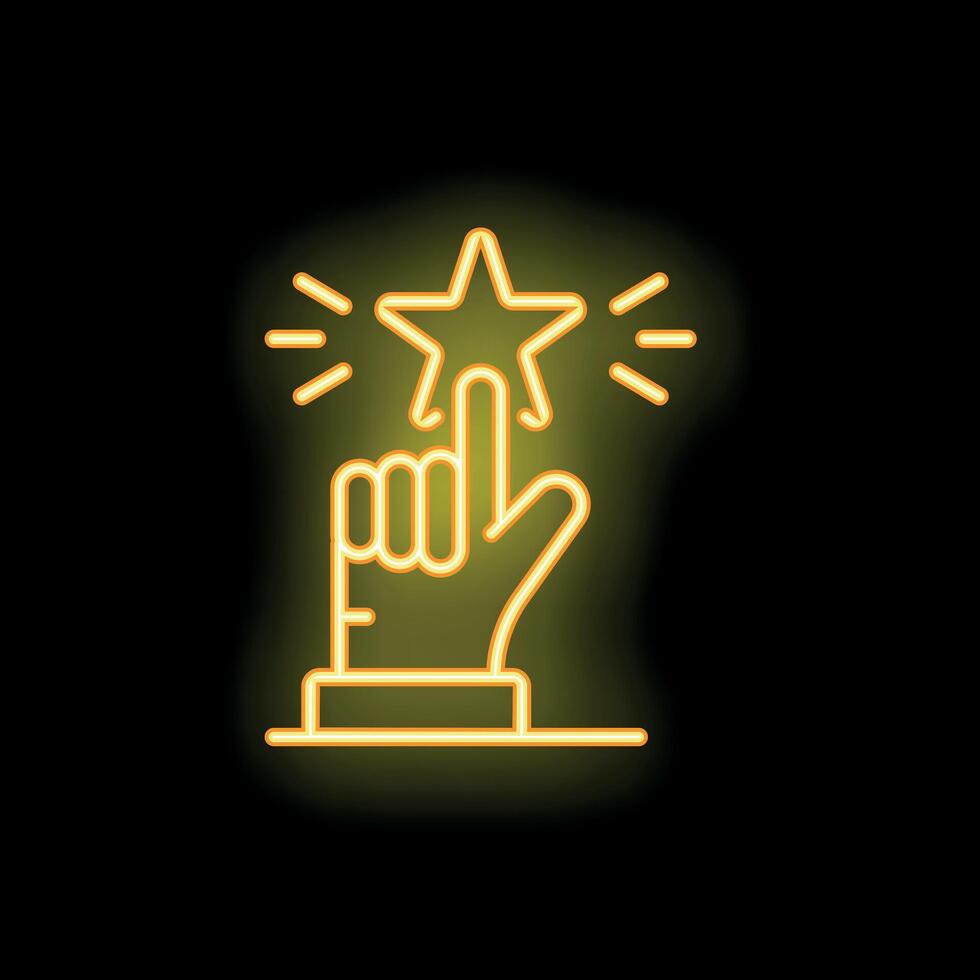 Hand touching rating star neon light sign illustration vector