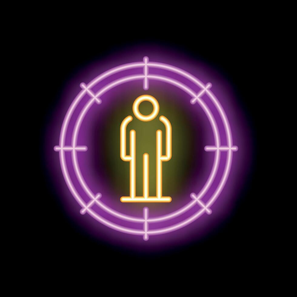 Neon target sign with man silhouette standing in center vector