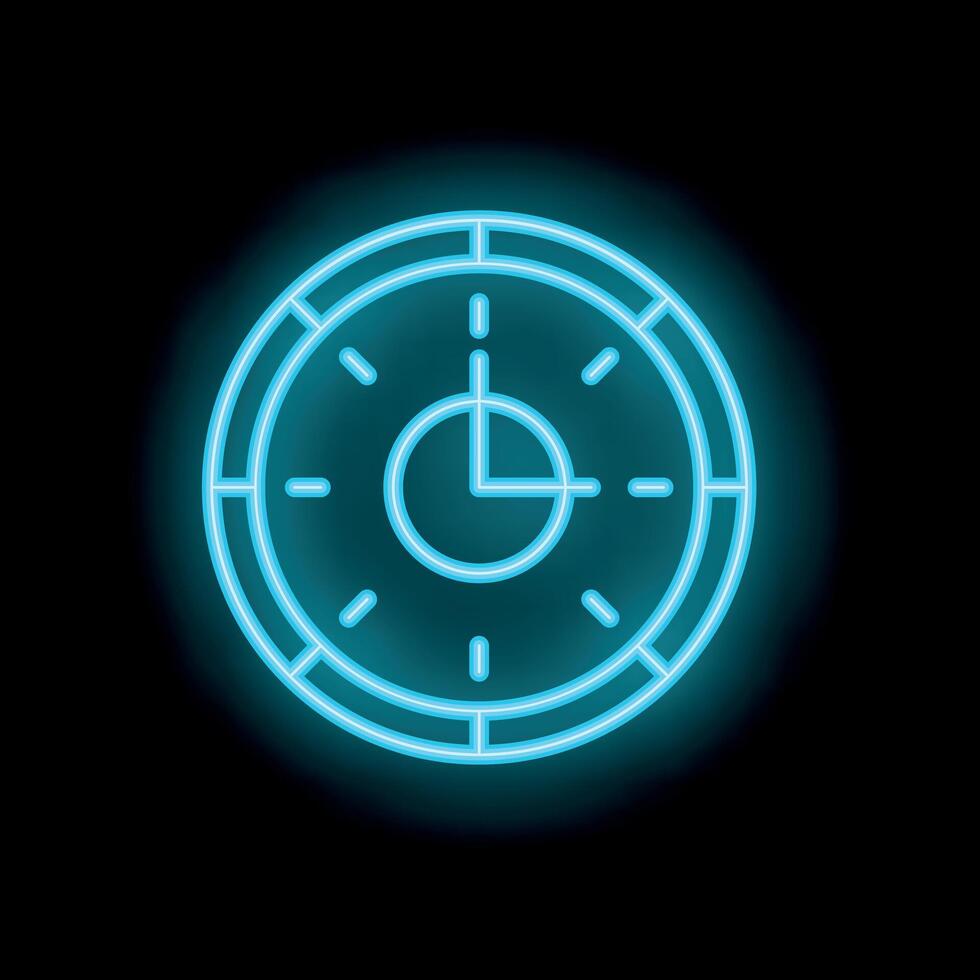 Blue neon clock showing time passing on black background vector