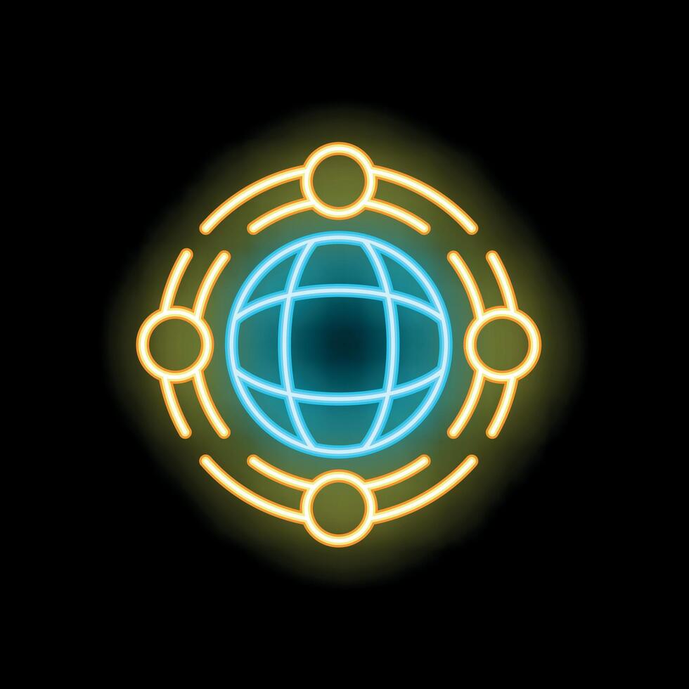 Neon icon of a globe showing global network connections vector