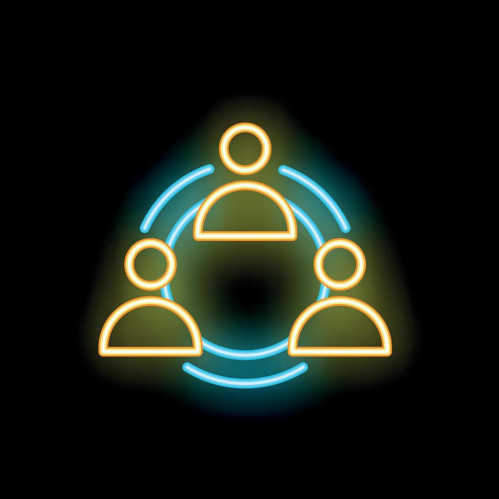 Neon icon of people networking and connecting with each other vector