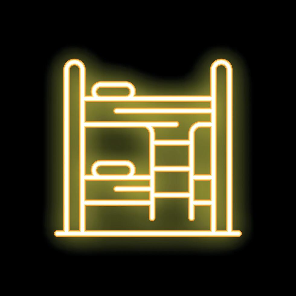 Glowing neon line bunk bed icon isolated on black background illustration vector