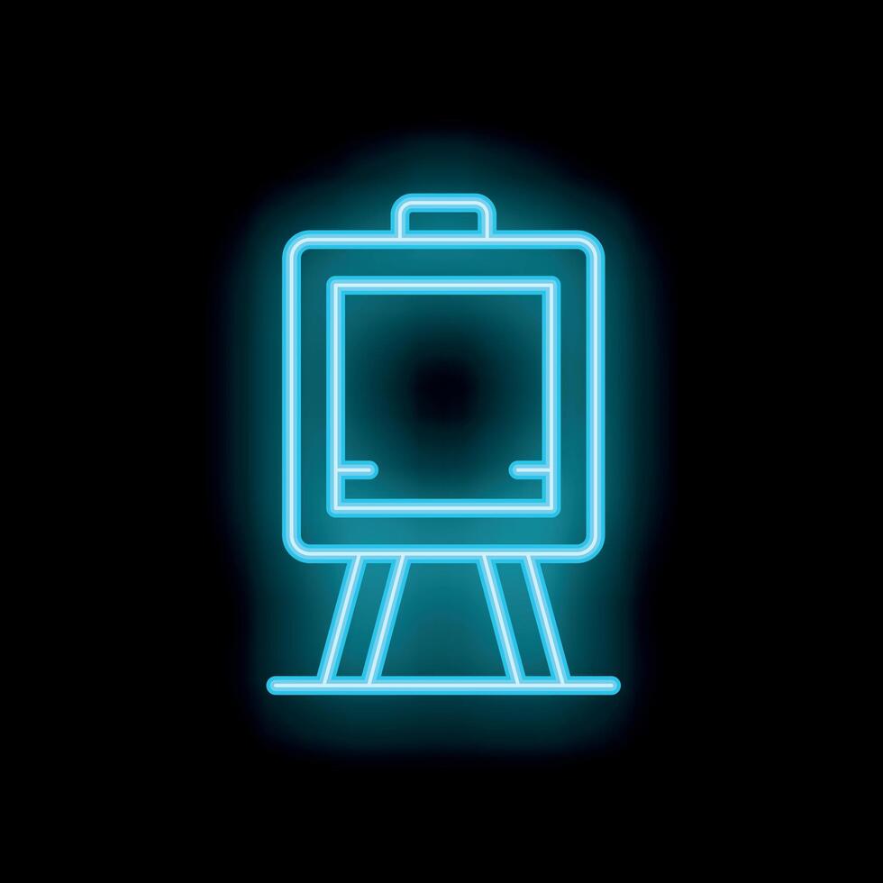 Blue neon sign showing an easel on black background vector