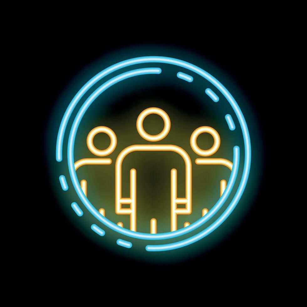 Neon icon of three people standing together in circle vector