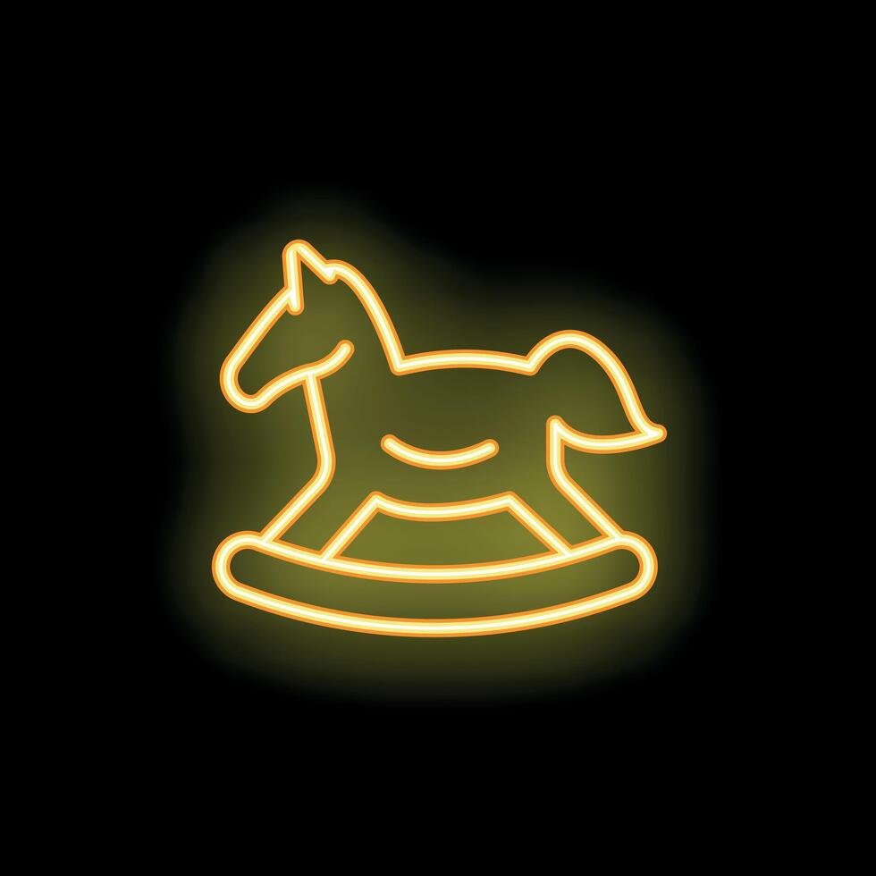 Neon sign of rocking horse toy on black background vector