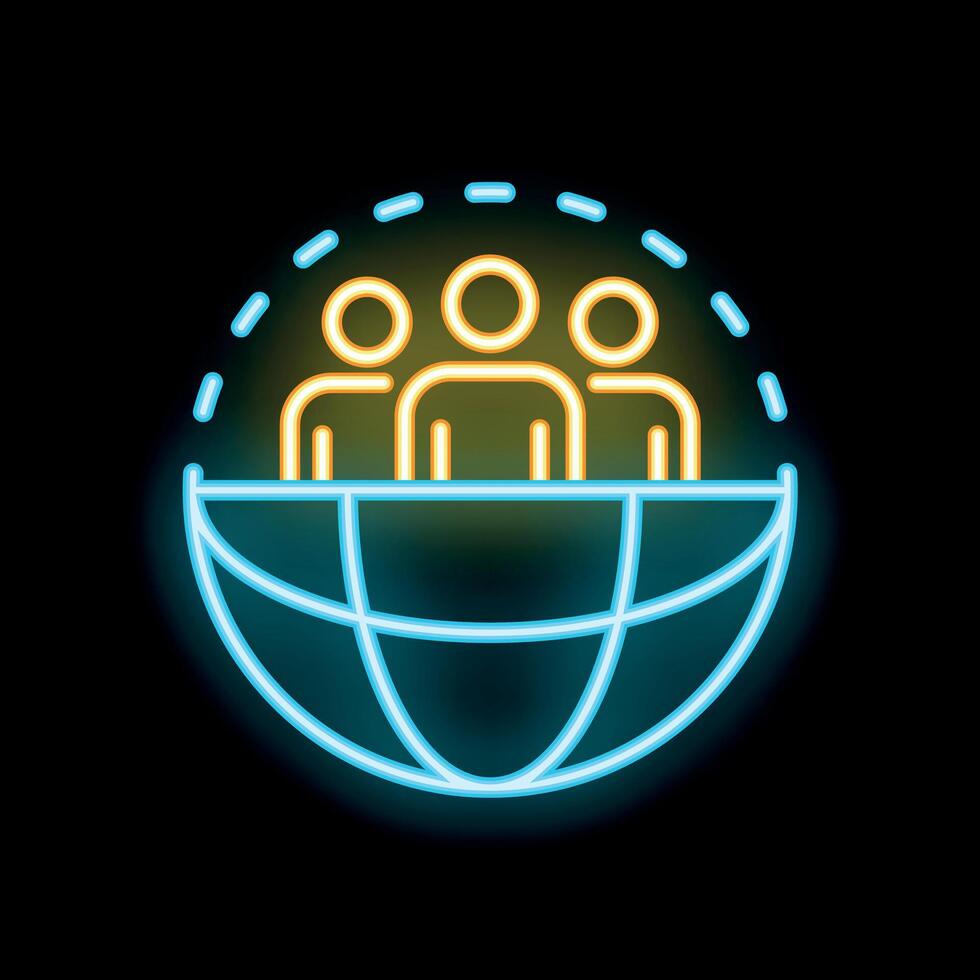 Neon icon of people connecting around the world vector