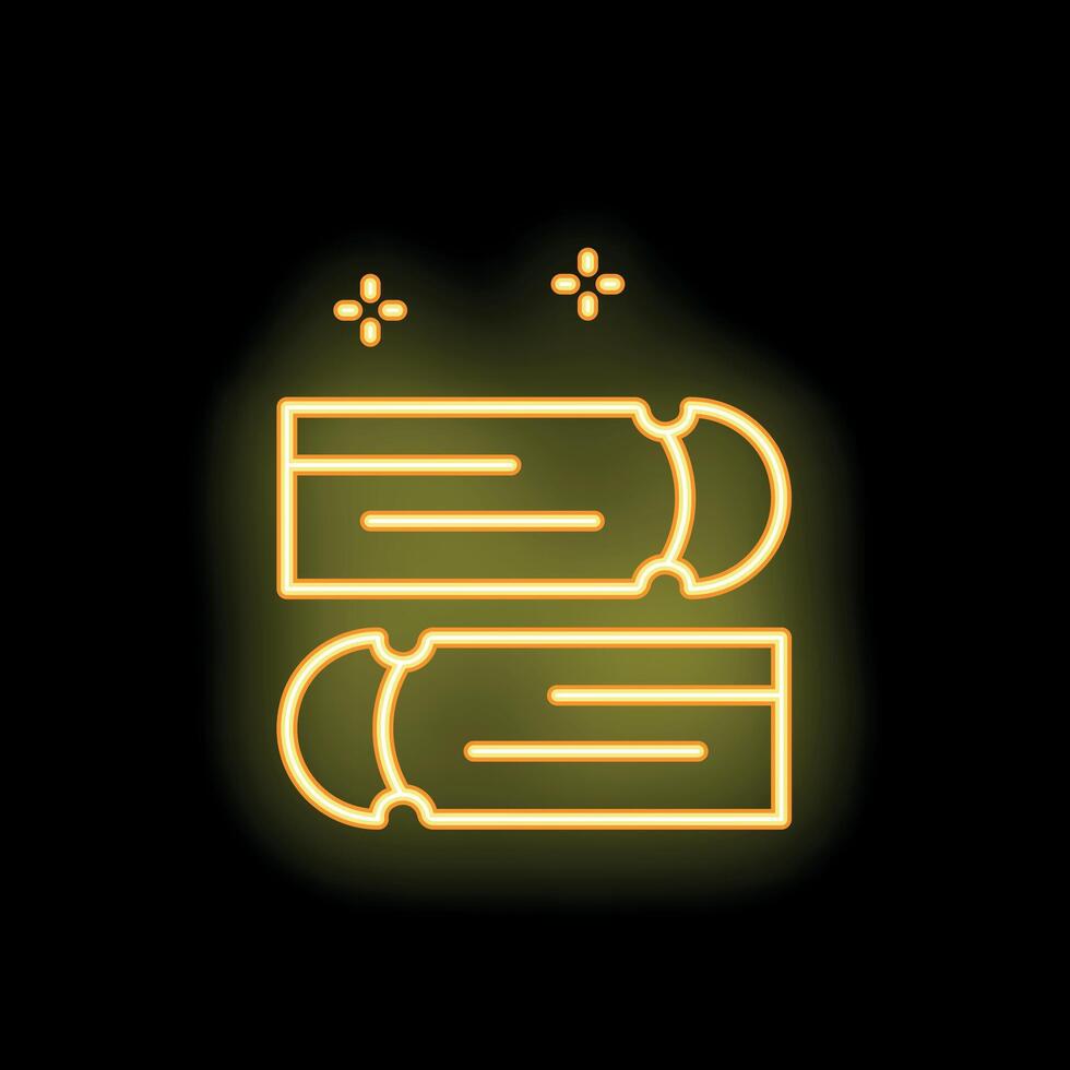 Two neon yellow tickets glowing on black background vector
