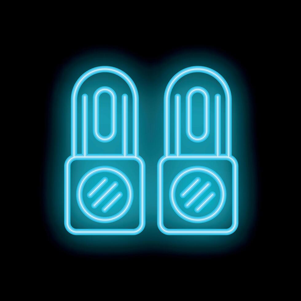 Two padlocks glowing with blue neon light on black background vector
