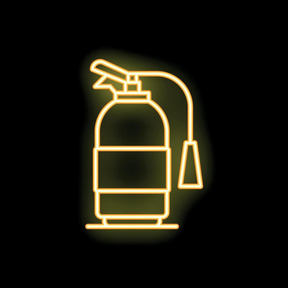 Yellow neon icon of a fire extinguisher on black background vector