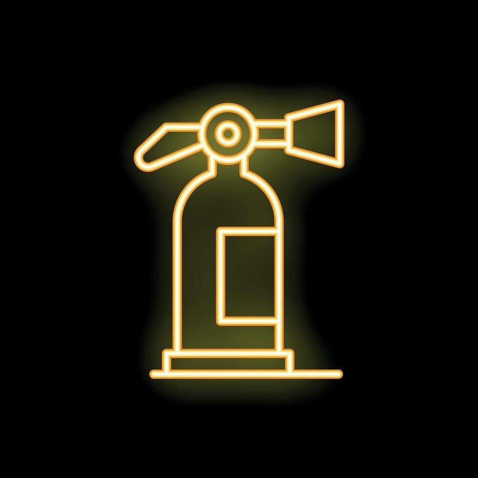 Neon fire extinguisher icon glowing on dark background vector