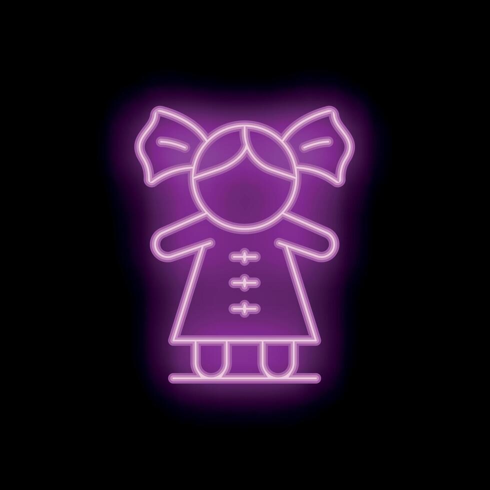 Neon sign of a cute little girl with pigtails in a dress standing up vector