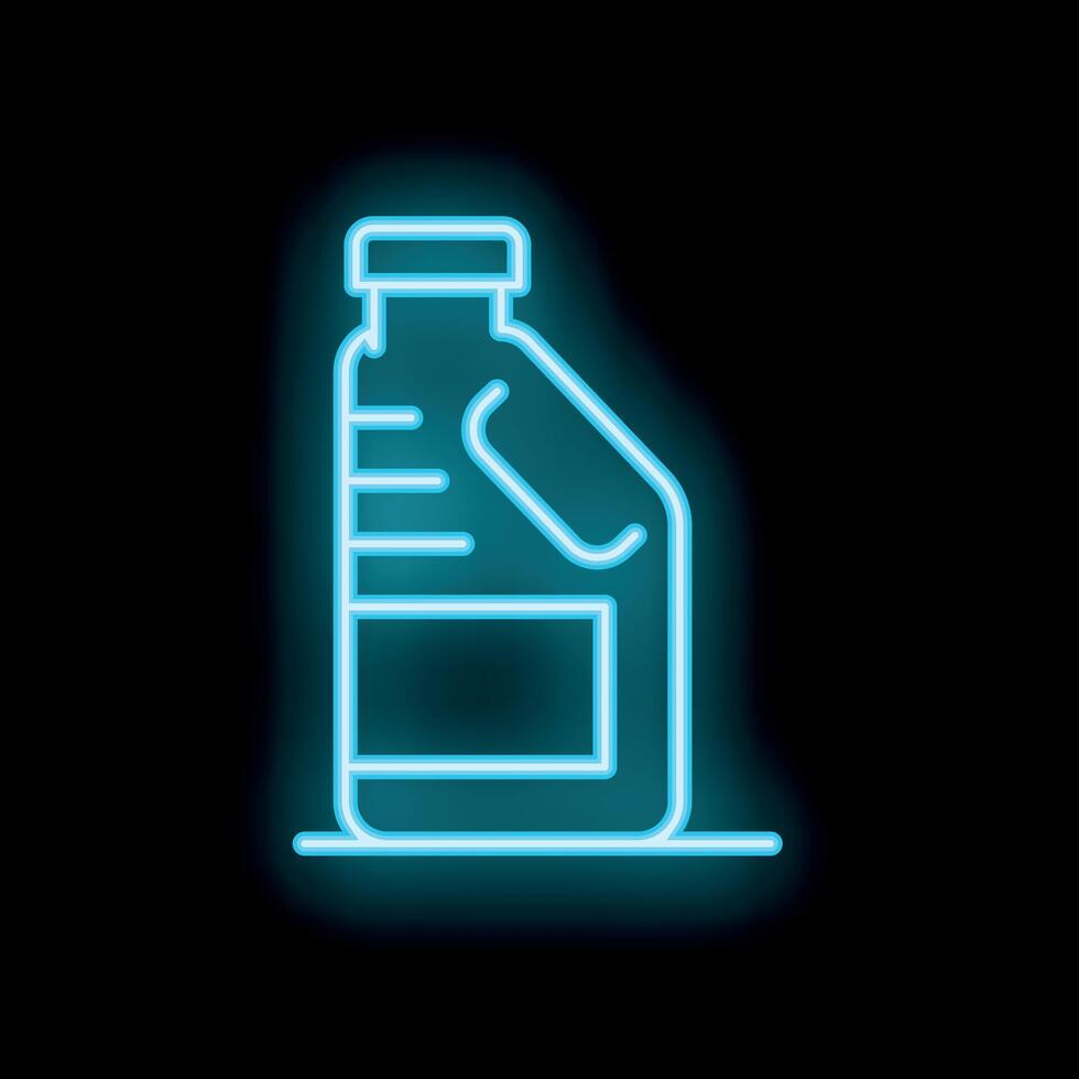 Blue neon sign of a detergent bottle glowing on a black background vector