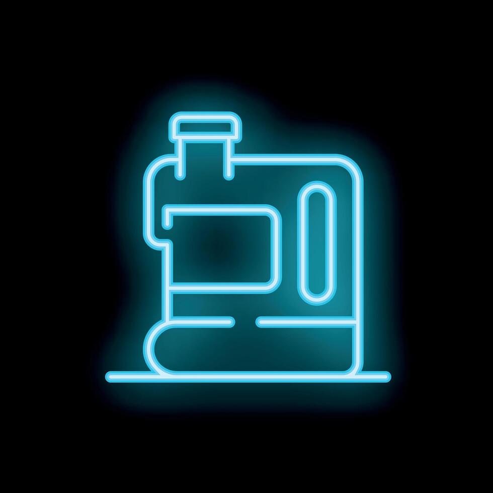 Glowing neon icon of plastic bottle with handle on black background vector