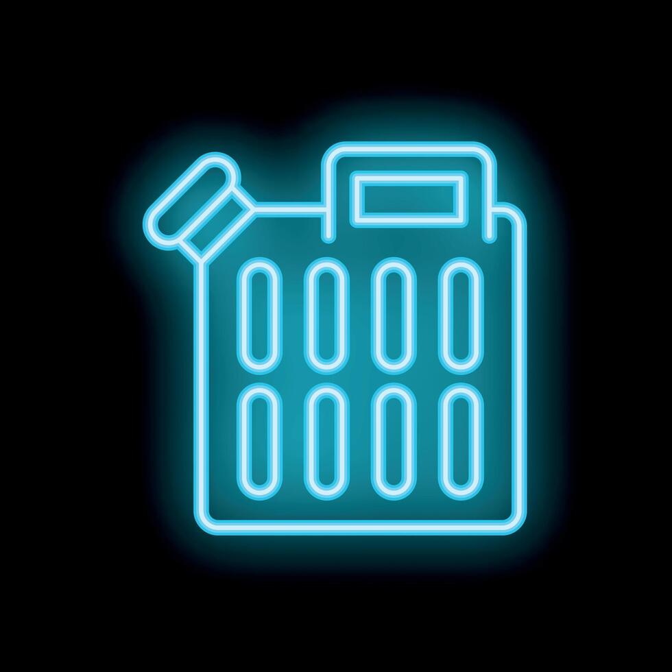 Blue neon sign of jerrycan on black background vector