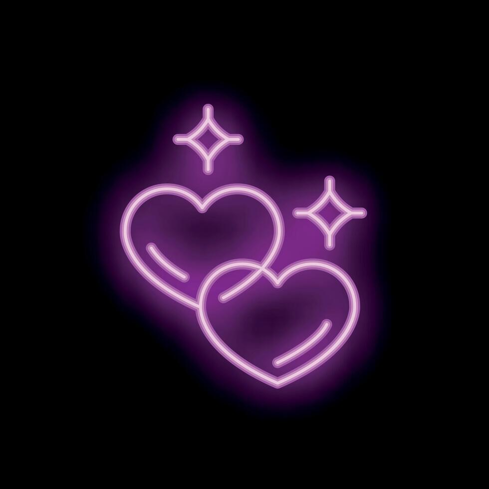 Two glowing neon hearts sparkling on black background vector