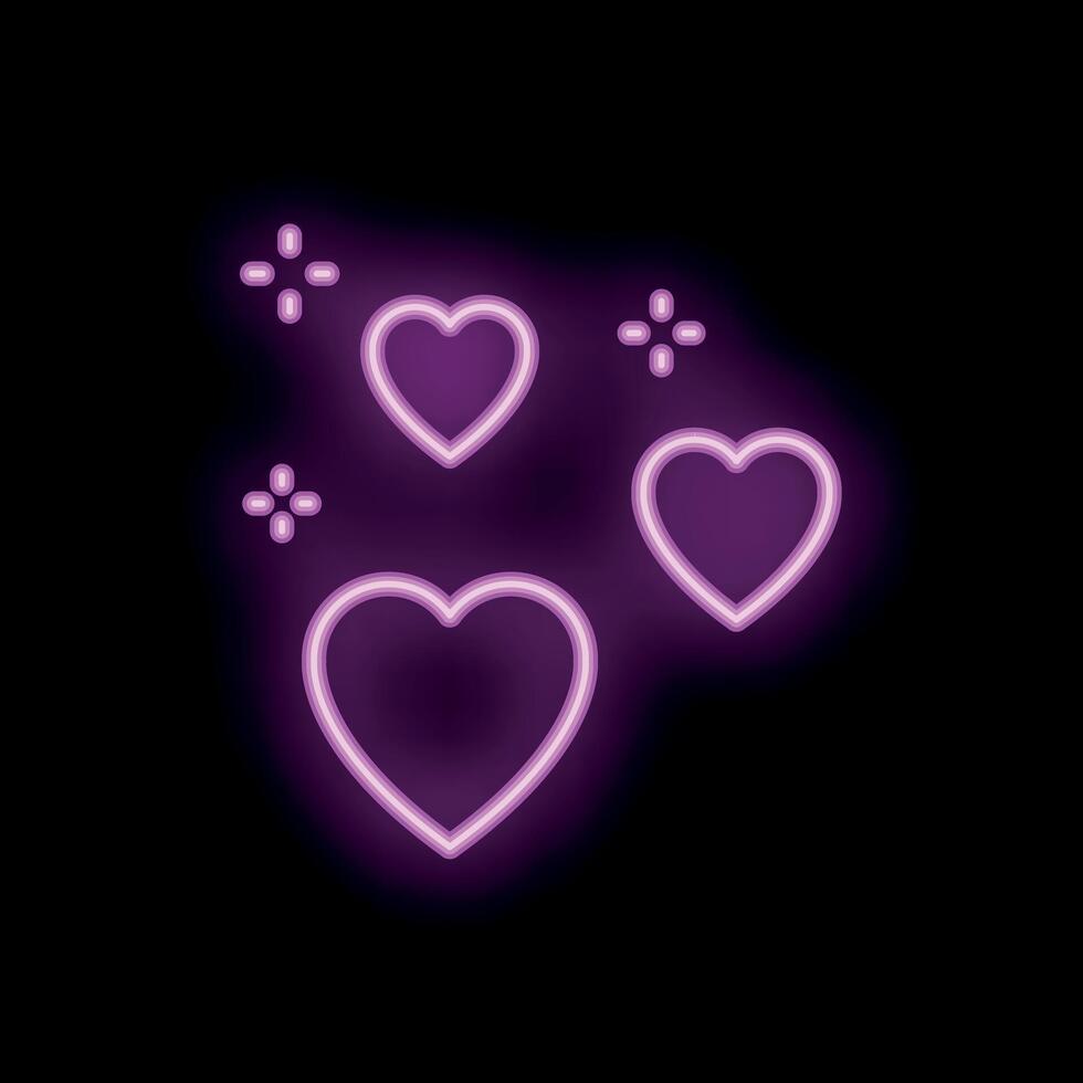 Neon pink hearts glowing on black background vector