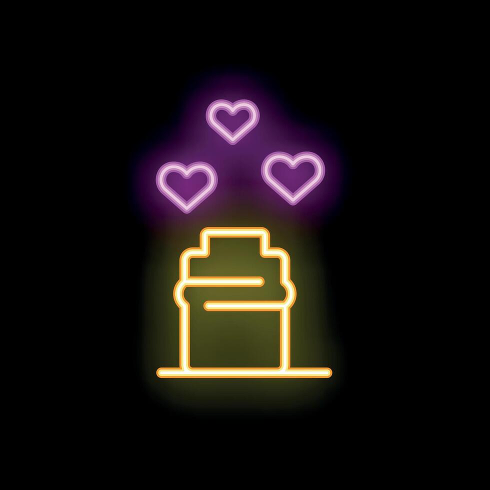 Neon sign of love potion brewing in cauldron vector