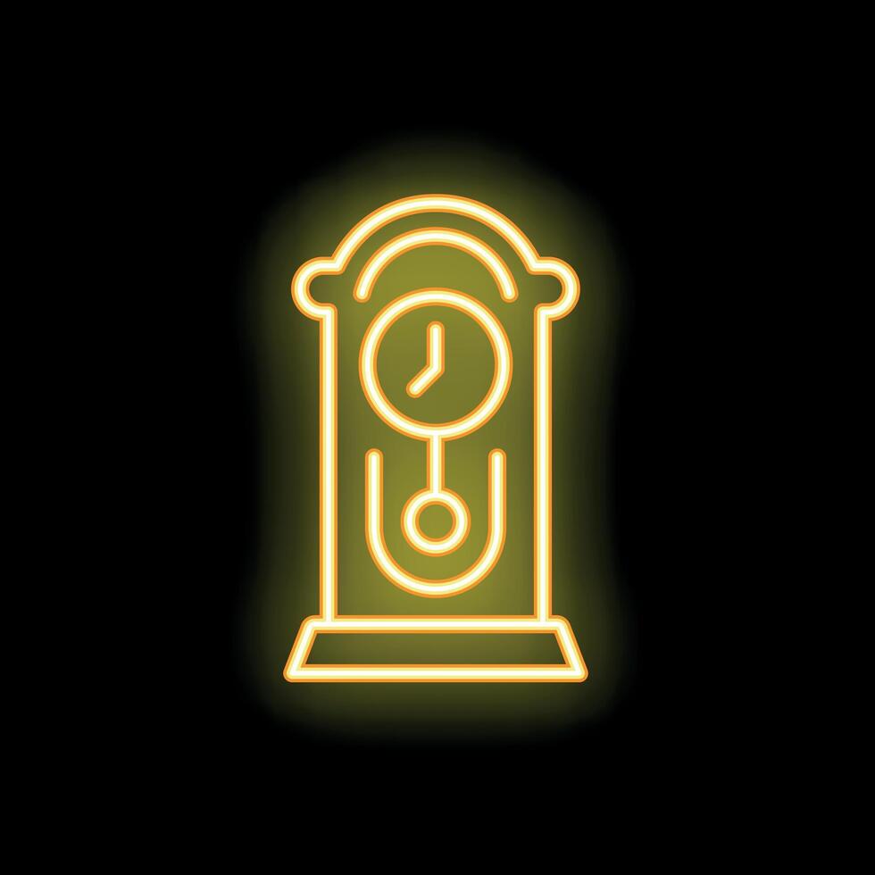 Neon icon of grandfather clock glowing on black background vector