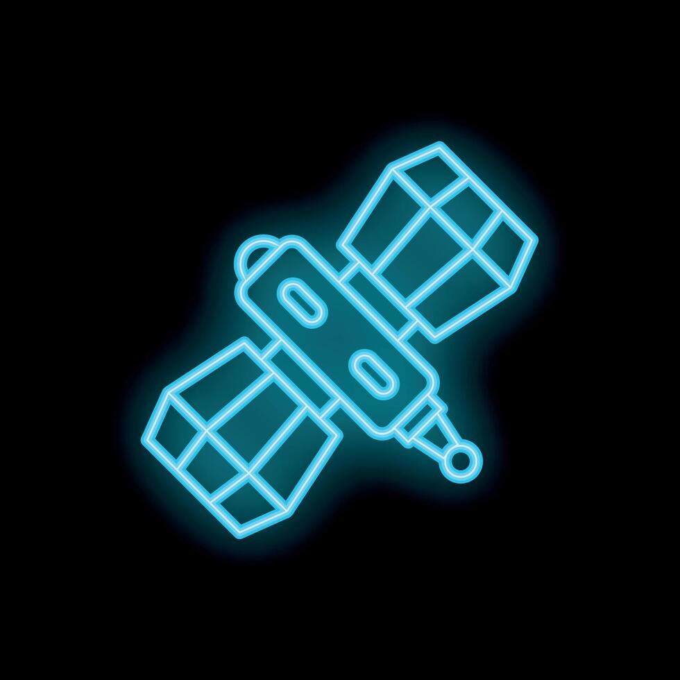 Neon blue satellite orbiting earth providing global communication vector