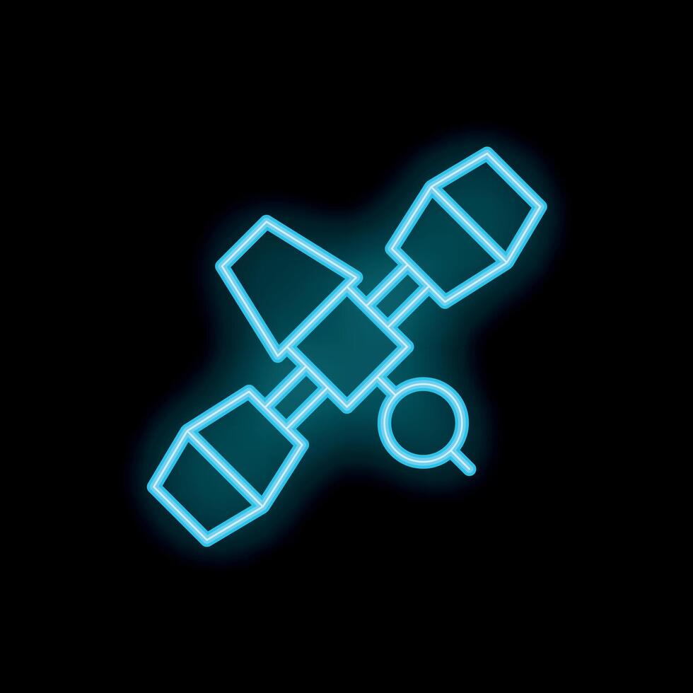 Glowing neon satellite orbiting earth icon illustration vector