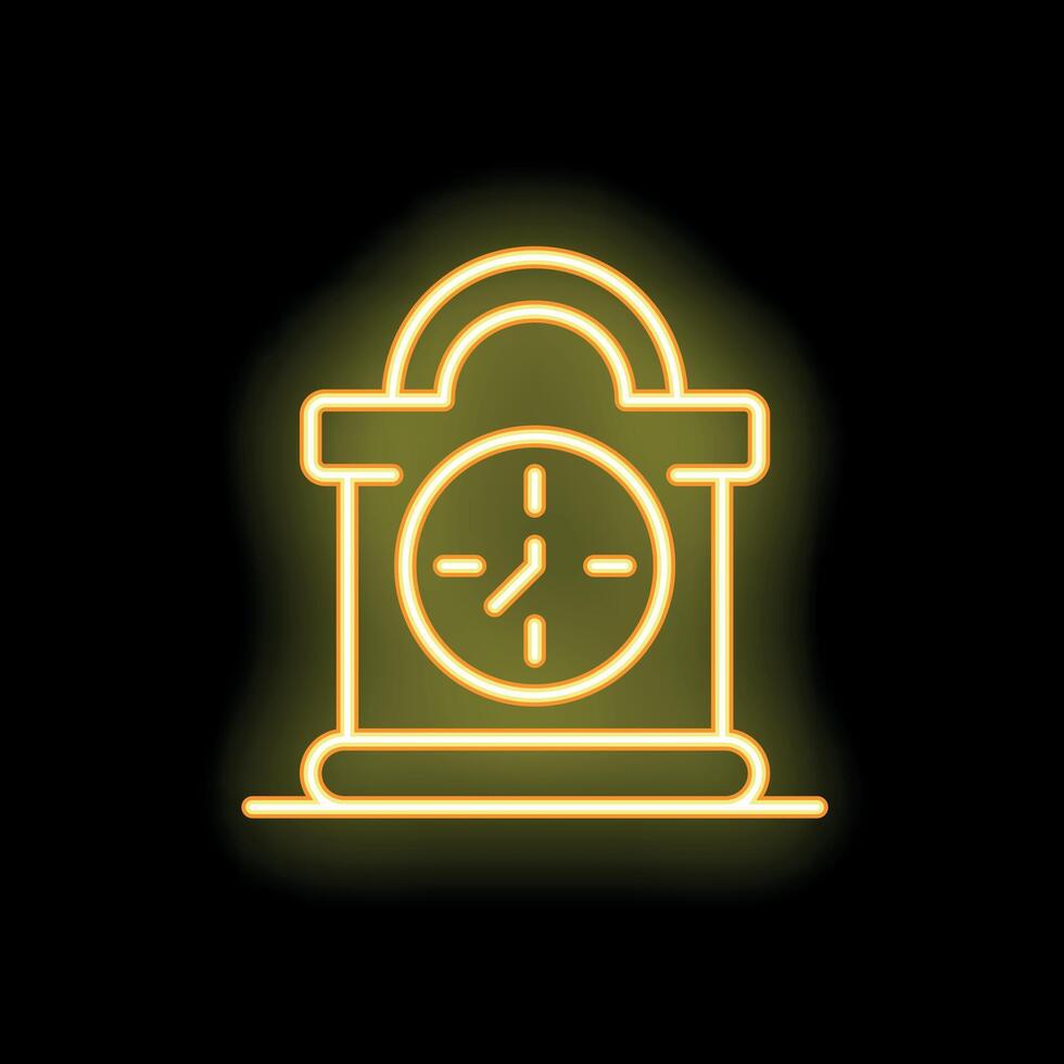 Yellow neon sign of a clock showing time passing by vector