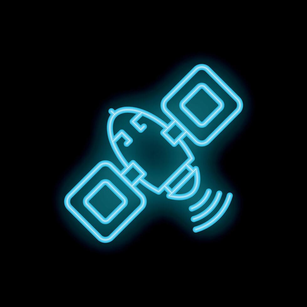 Neon satellite icon glowing on dark background vector