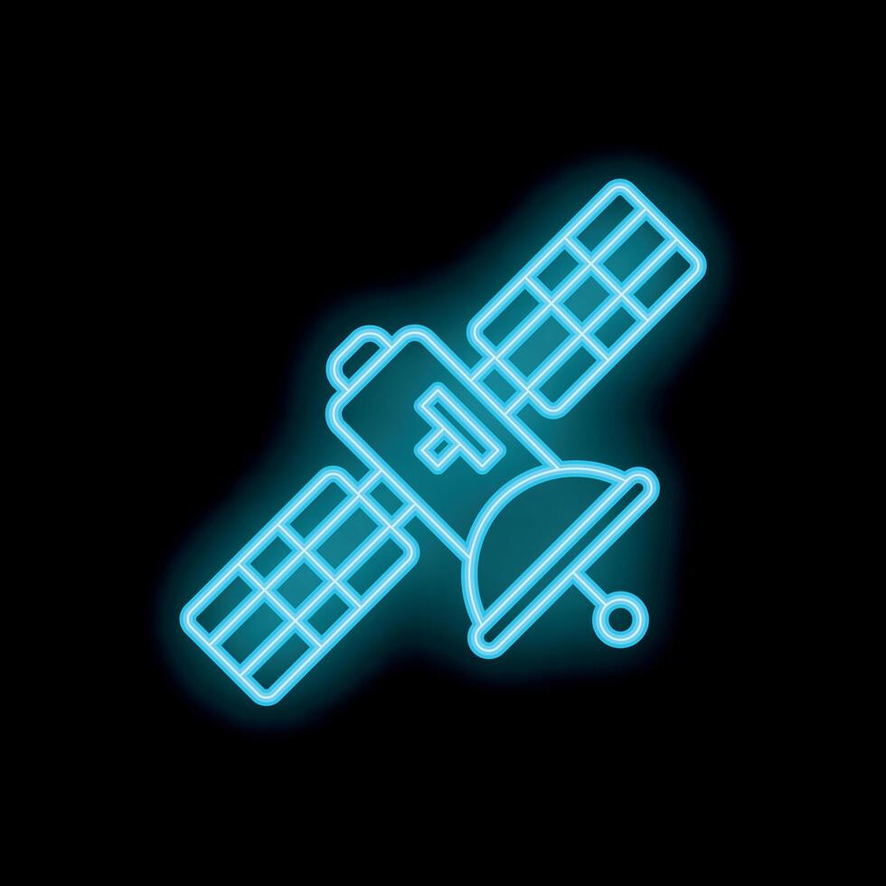 Neon satellite icon glowing on dark background vector