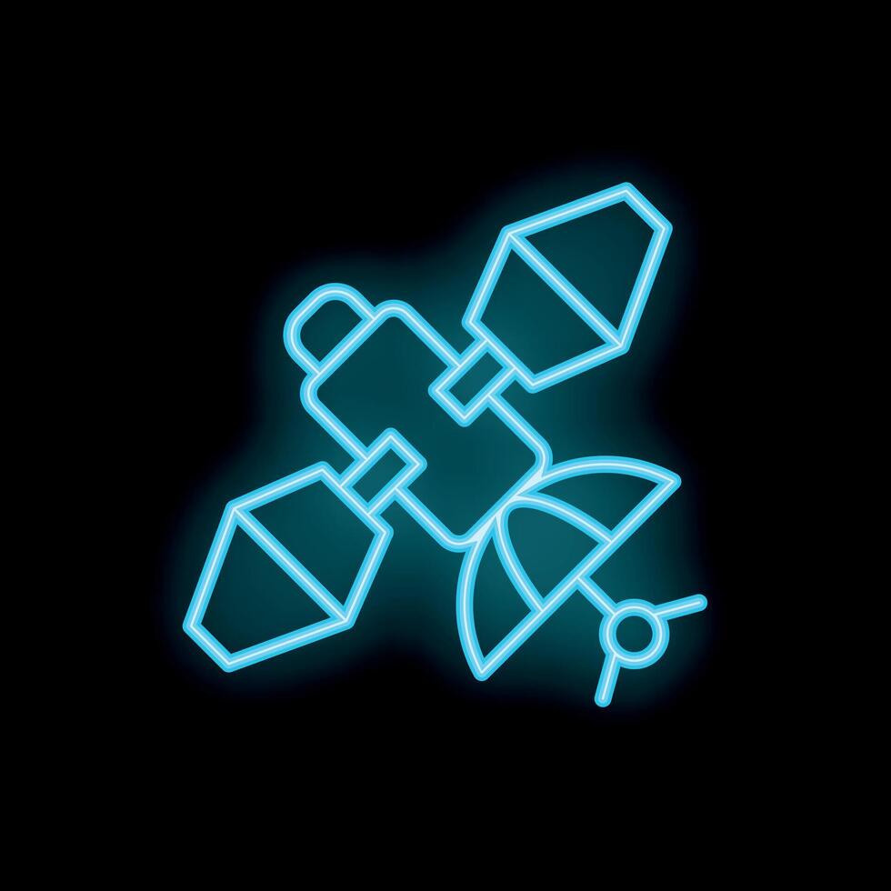 Neon blue satellite orbiting earth providing signal transmission vector