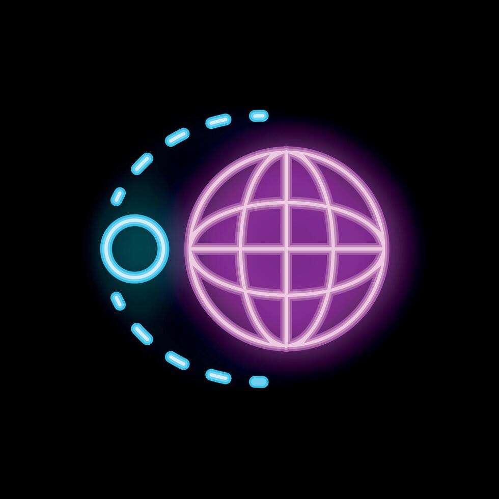 Neon sign showing moon orbiting planet earth vector