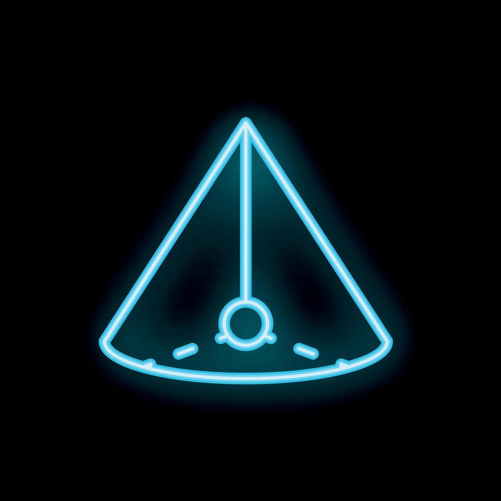 Glowing blue neon sign of a triangle hanging from a ceiling vector