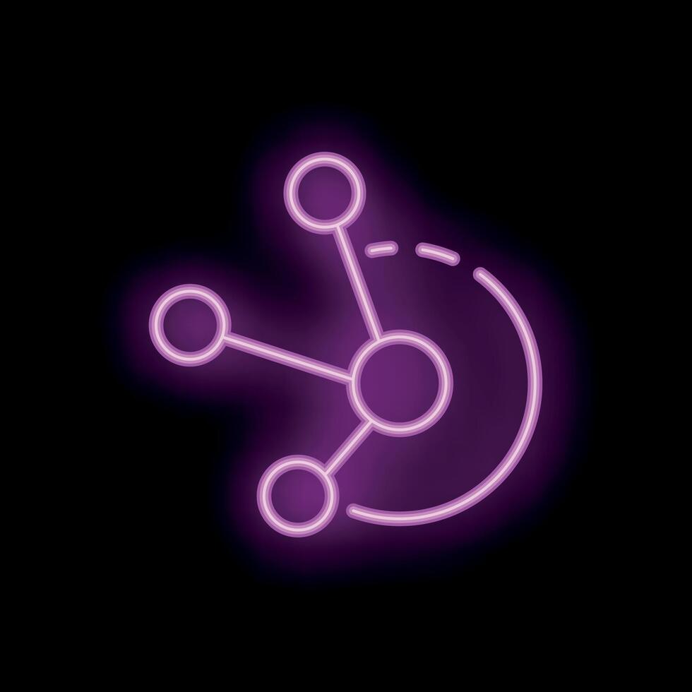 Neon pink network sharing icon showing connection on black background vector