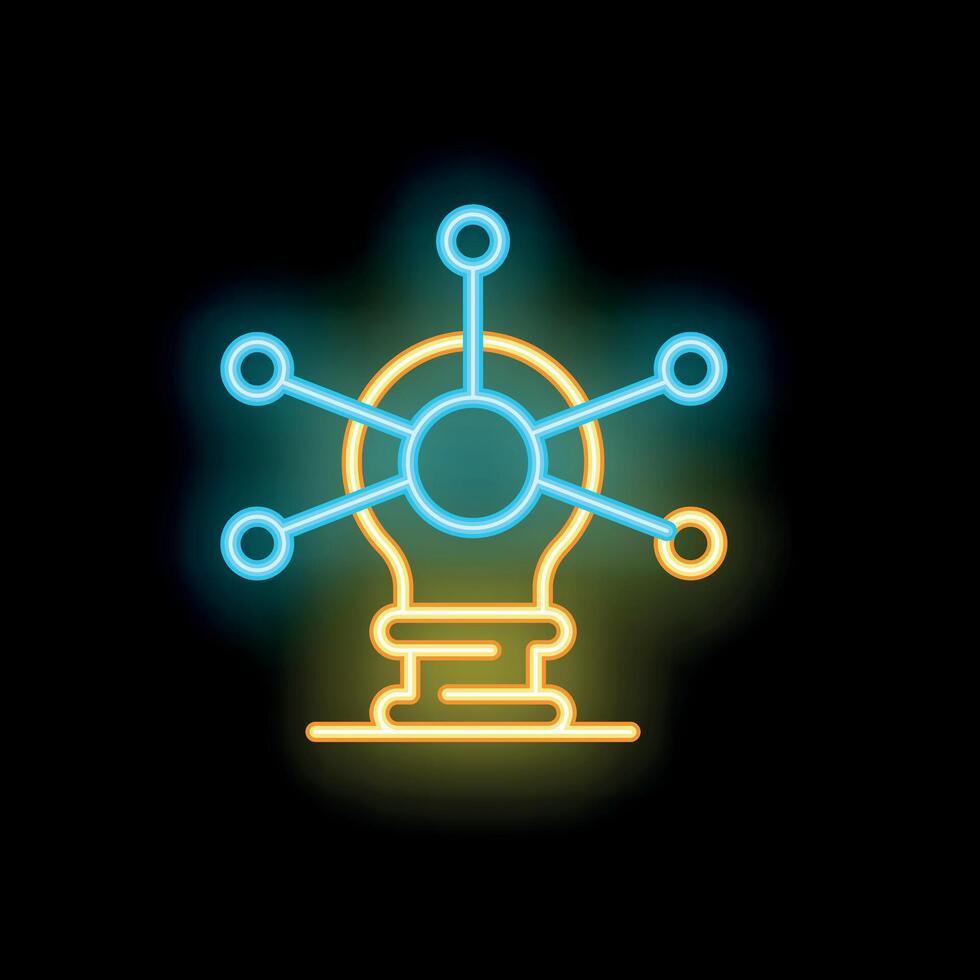 Neon lightbulb representing idea generation and brainstorming vector