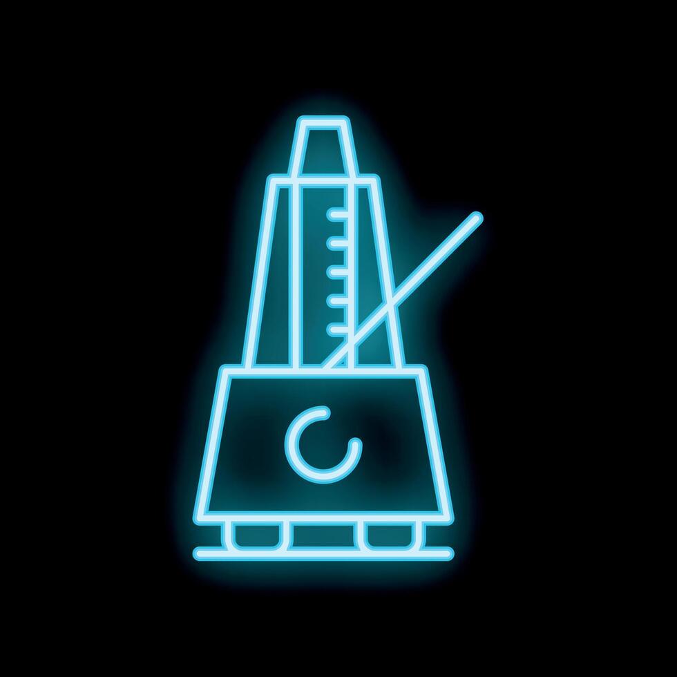 Glowing neon metronome ticking on black background vector