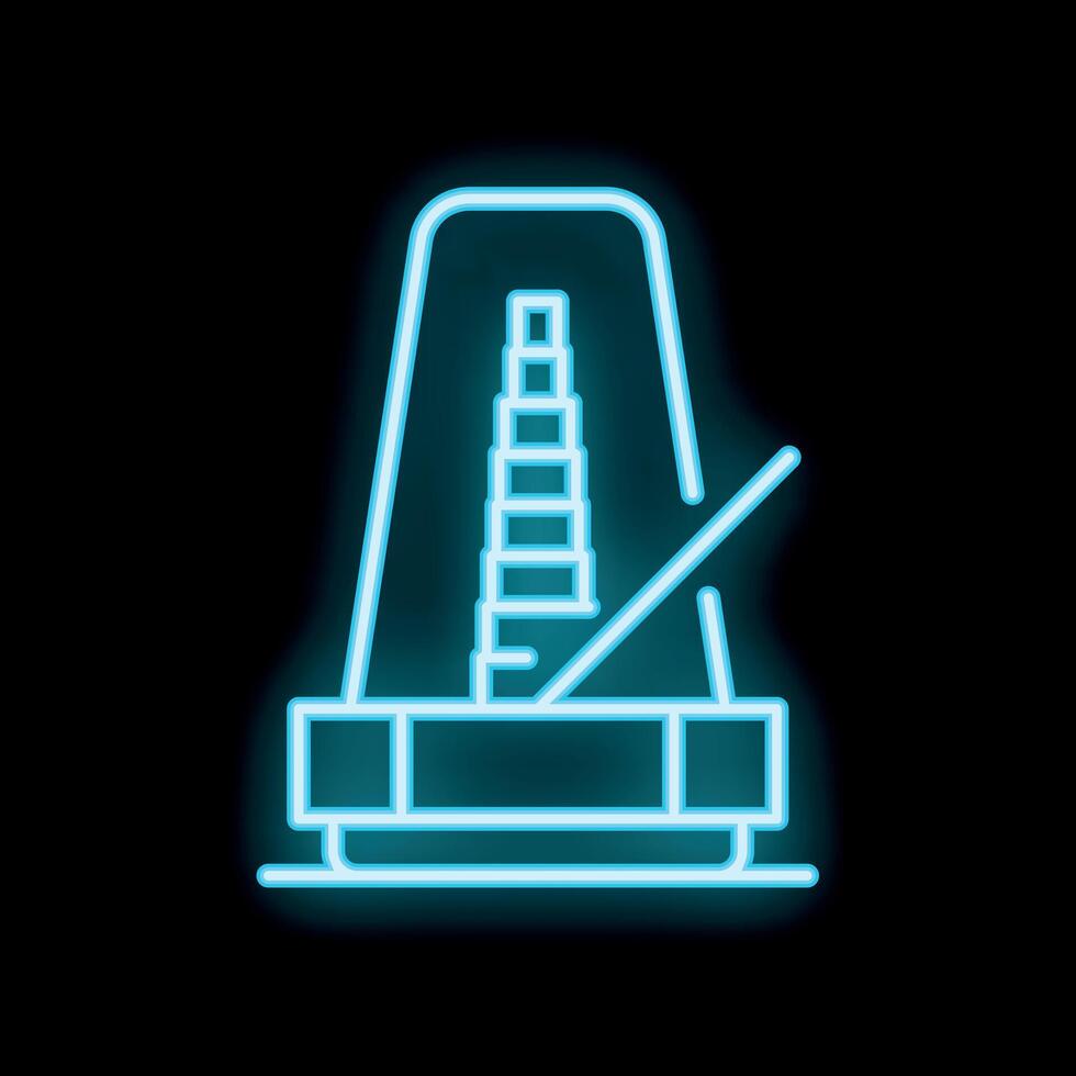 Blue neon metronome icon, music rhythm tool for accurate tempo vector