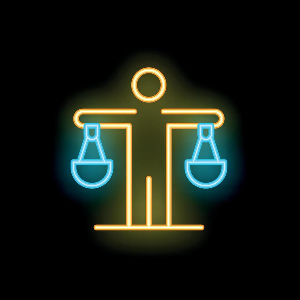 Neon sign of a person holding balance scale in hands vector